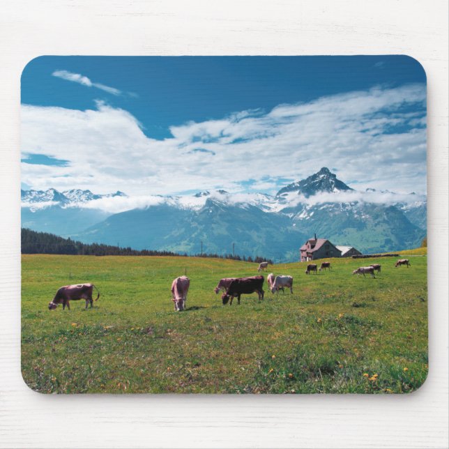 Tapis De Souris Vaches heureuses à la ferme en Suisse (Devant)