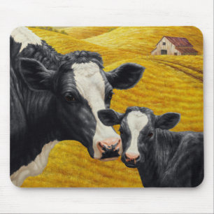 Tapis De Souris Vaches Holstein et vieille grange en bois