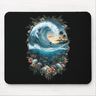 Tapis De Souris Vague de mer estivale Surfant sur la plage tropica