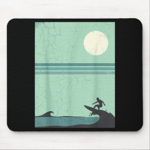 Tapis De Souris Vague de surfeur rétro Lune Amateur de surf Plage