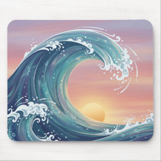 Tapis De Souris Vague japonaise Lever du soleil apaisant