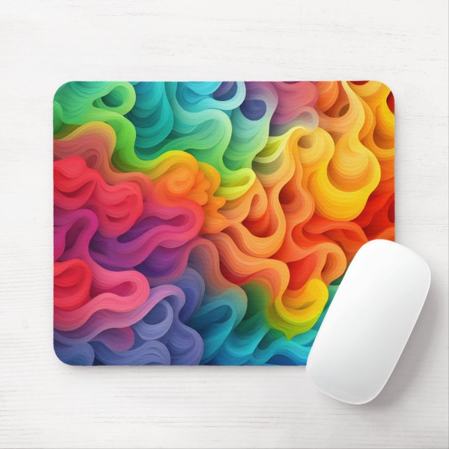 Tapis De Souris Vagues Abstraites arc-en-ciel (Avec souris)