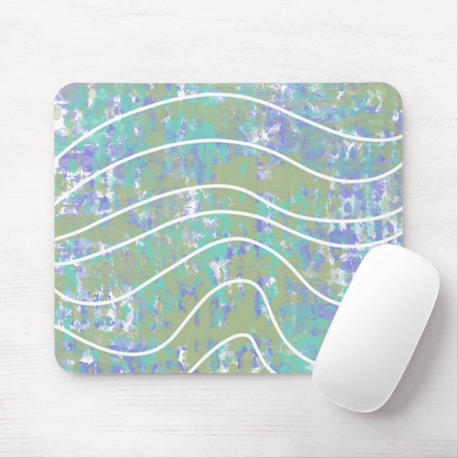 Tapis De Souris Vagues blanches Design abstrait vert aqua violet (Avec souris)
