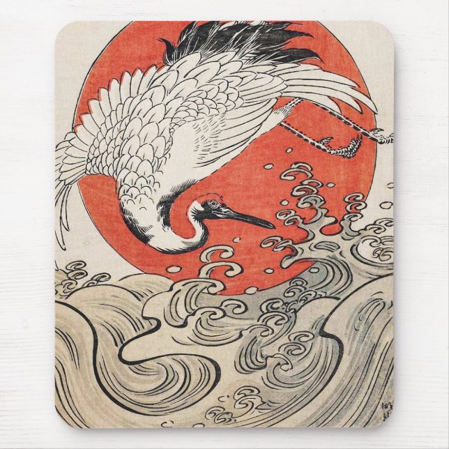 Tapis De Souris Vagues de grue d'Isoda Koryusai et Soleil Levant (Devant)