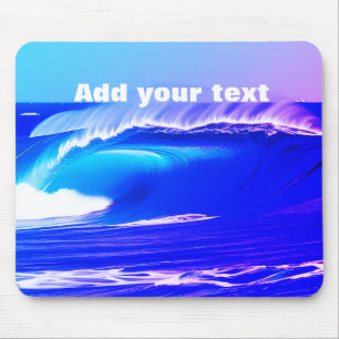 Tapis De Souris Vagues d'océan bleu ajoutez votre texte eau rose a