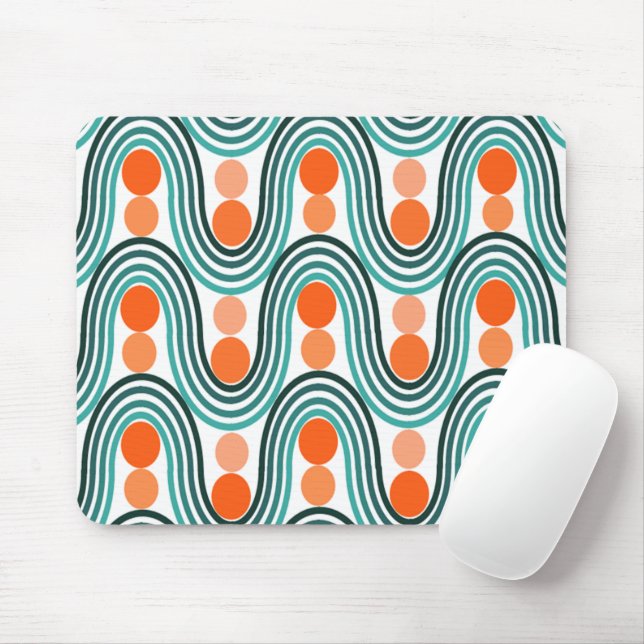 Tapis De Souris Vagues et cercles modernes du milieu du siècle (Avec souris)