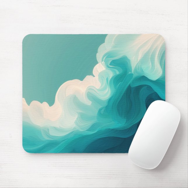 Tapis De Souris Vagues fluides sarcelle et blanc (Avec souris)