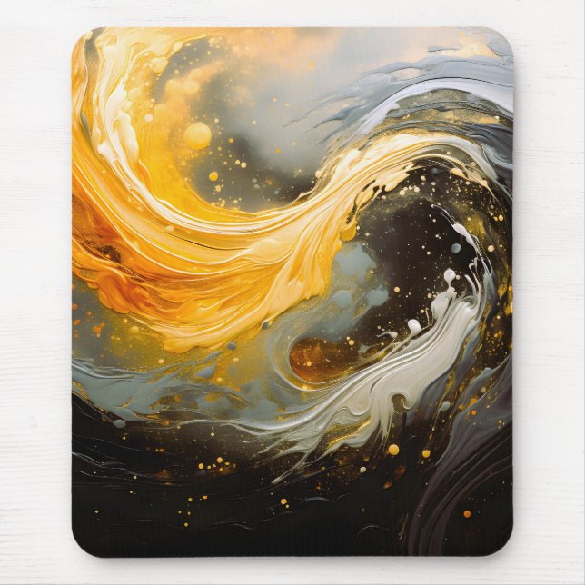 Tapis De Souris Vagues modernes en marbre abstrait doré (Devant)