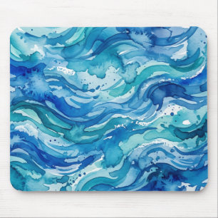 Tapis De Souris Vagues océaniques à l'aquarelle abstraite