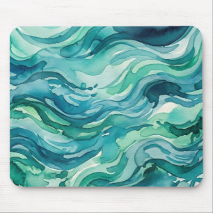 Tapis De Souris Vagues océaniques aquarelles sarcelle menthe