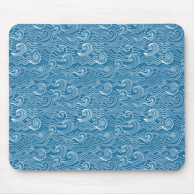 Tapis De Souris Vagues océaniques bleues et blanches (Devant)