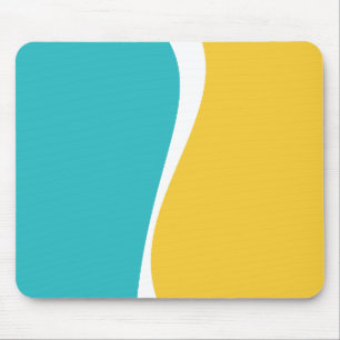 Tapis De Souris Vagues simples 2 en Turquoise, Jaune et Blanc
