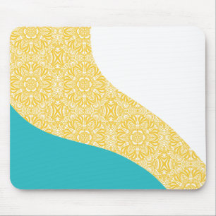 Tapis De Souris Vagues simples - Motif floral Turquoise et Jaune