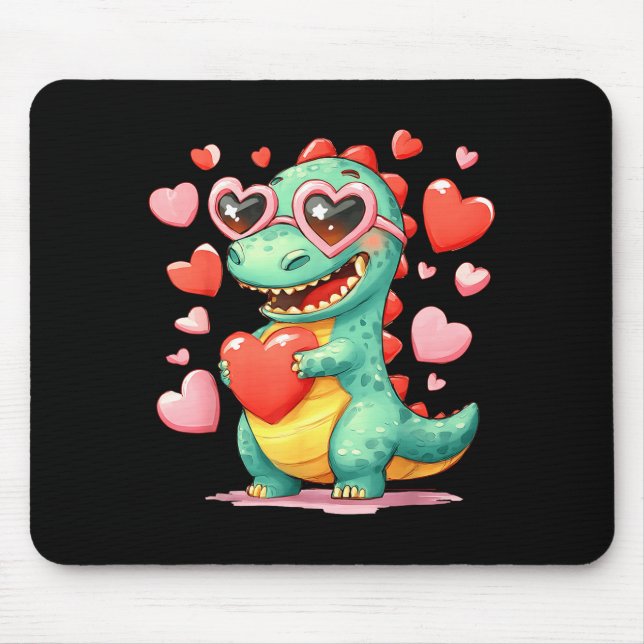 Tapis De Souris Valentine Dinosaur Trex Holding Heart Girl Sunl Bo (Devant)