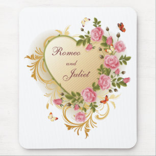 Tapis De Souris Valentines - Coeur doré avec Rose