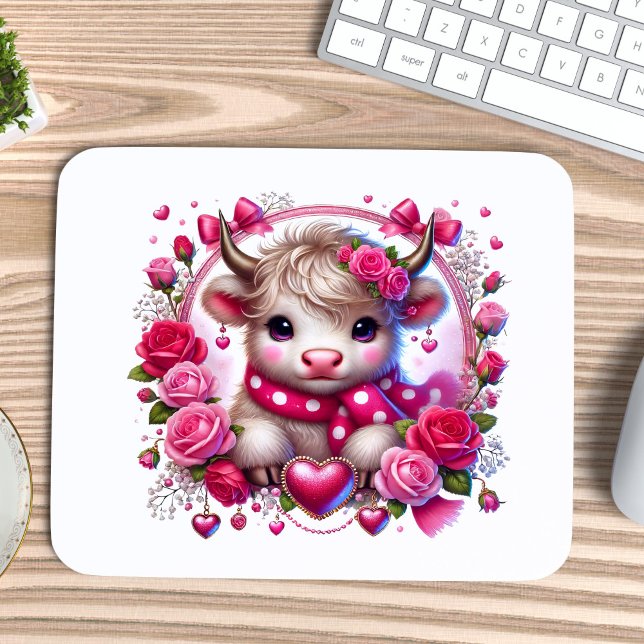 Tapis De Souris Valentines de vache des Hautes-Terres Roses (Créateur téléchargé)