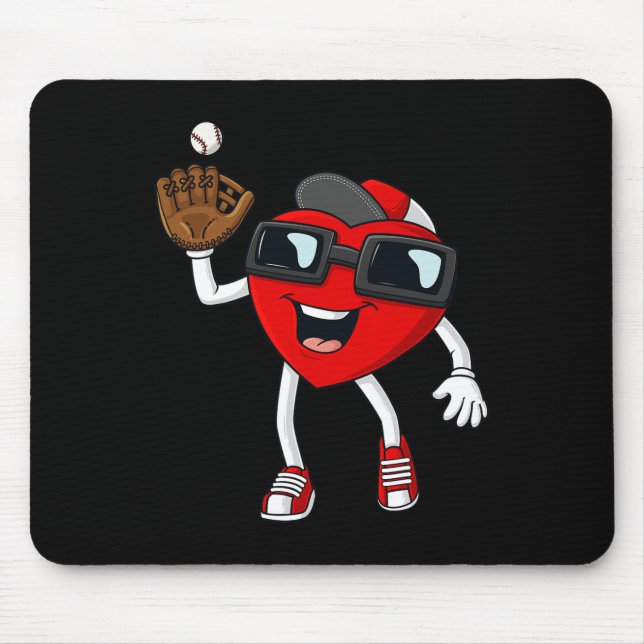 Tapis De Souris Valentines Jour Coeur Attraper Un Baseball Fun Boy (Devant)
