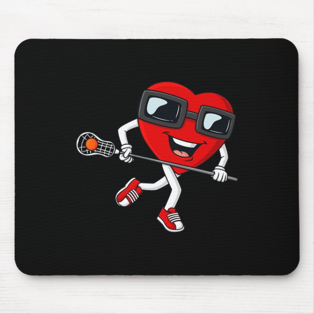 Tapis De Souris Valentines Jour Coeur Tenir Lacrosse Stick Garçons (Devant)