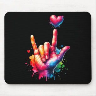 Tapis De Souris Valentines Jour Coloré Asl I Love You Heart Femmes