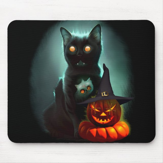 Tapis De Souris Vampire Chat et Assistant Citrouille Halloween Sur (Devant)