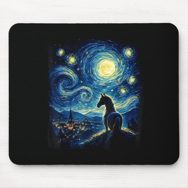 Tapis De Souris Van Gogh Cowgirl Horse Starry Funny Night Horses L (Devant)