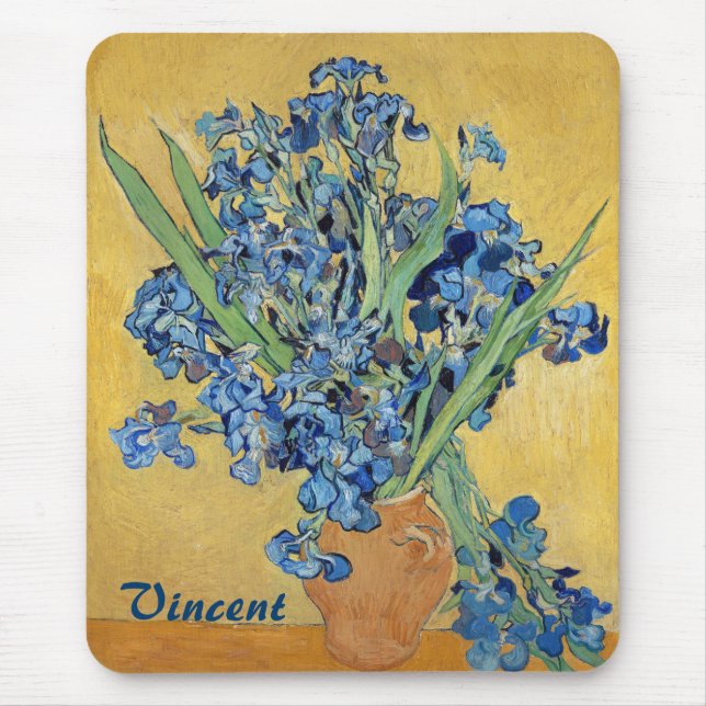 Tapis De Souris Van Gogh Irises Vase Blue Floral Bouquet Art (Devant)
