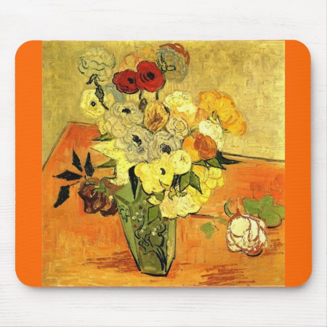 Tapis De Souris Van Gogh Peinture Fleurs blanches Vins (Devant)