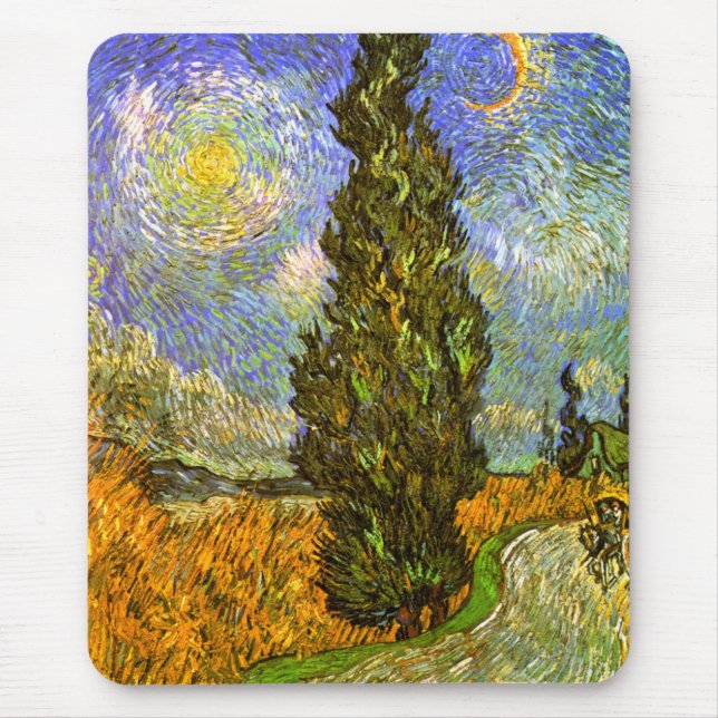 Tapis De Souris Van Gogh : Route avec Cypress et étoile (Devant)