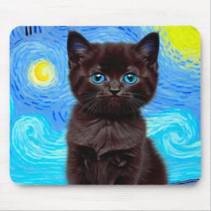 Tapis De Souris Van Gogh Starry Night Black Cat