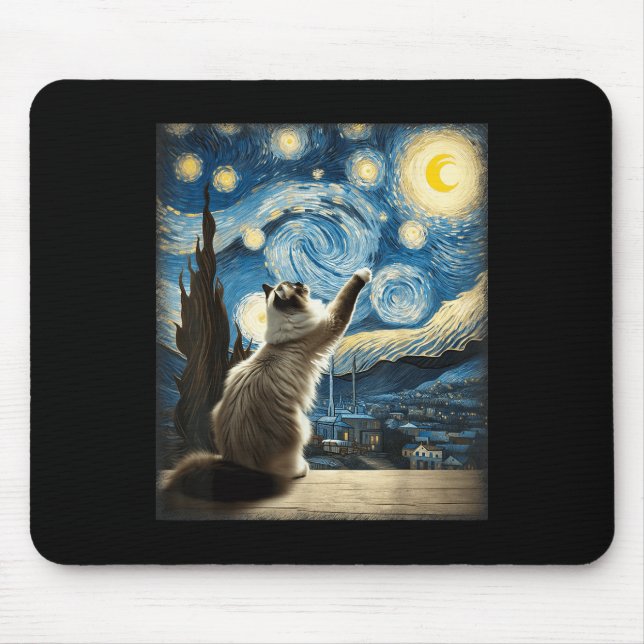 Tapis De Souris Van Gogh Starry Style Nuit Art Ragdoll Chat (Devant)