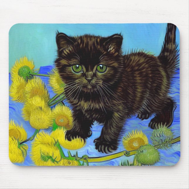 Tapis De Souris Van Gogh Style Chat avec tournesol (Devant)