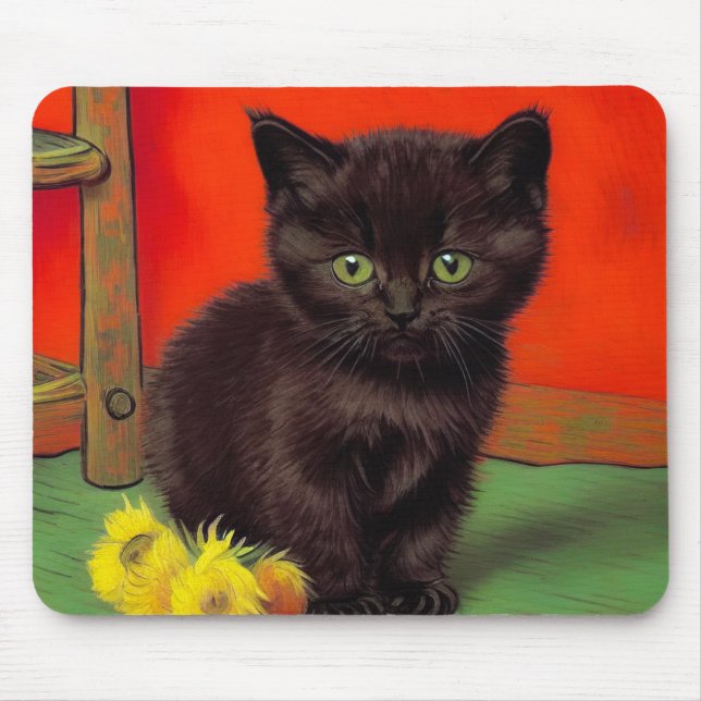 Tapis De Souris Van Gogh Style Chat noir (Devant)