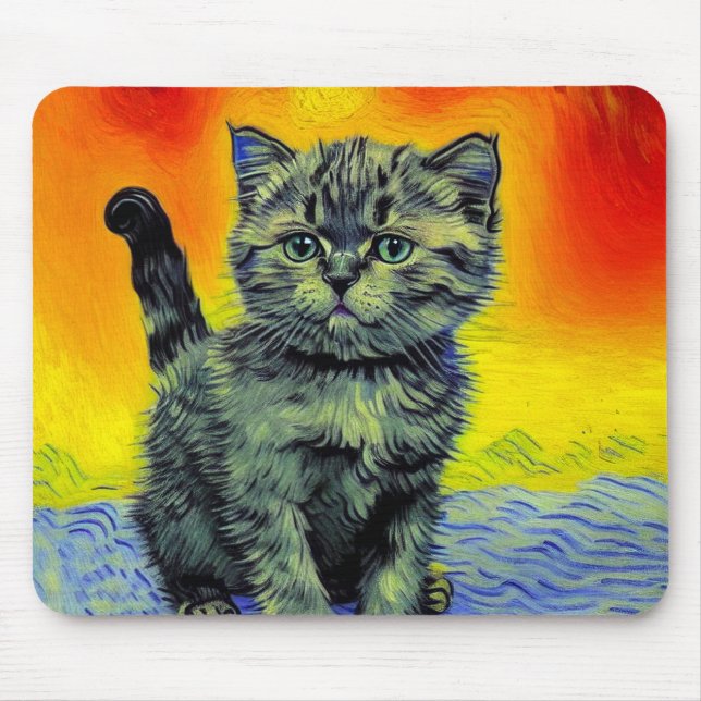 Tapis De Souris Van Gogh Style Chat Sunset Beach (Devant)