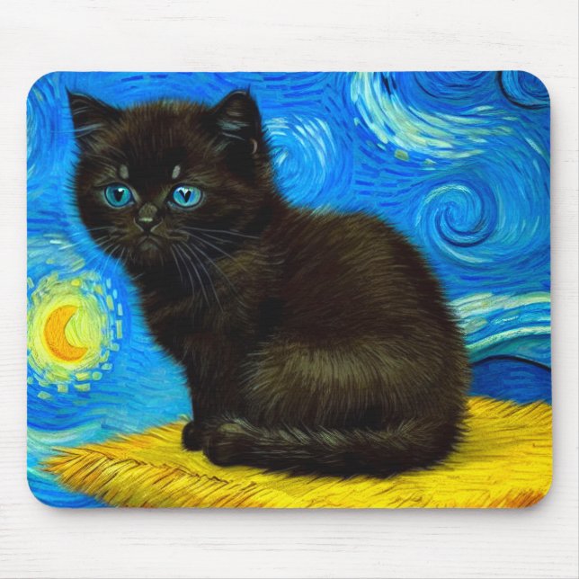 Tapis De Souris Van Gogh Style Starry Night Cat (Devant)