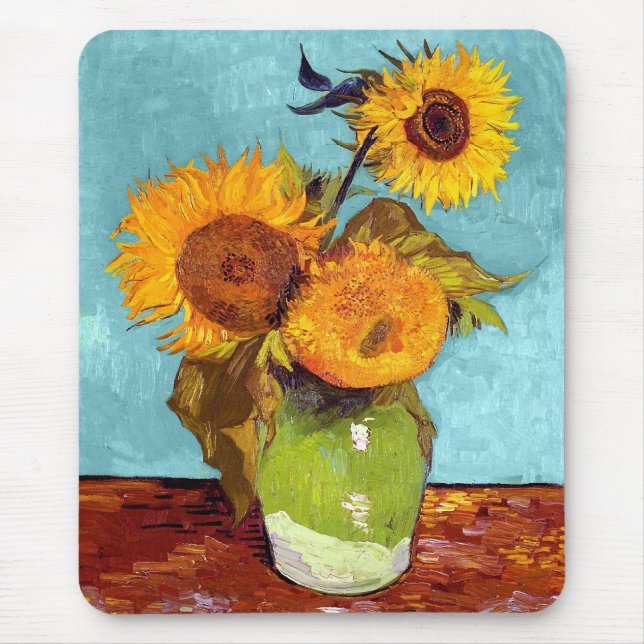 Tapis De Souris Van Gogh - Trois Tournesols Dans Un Vase - Art (Devant)