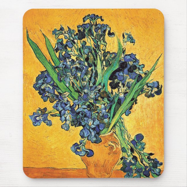 Tapis De Souris Van Gogh - Vase avec iris Fond jaune (Devant)