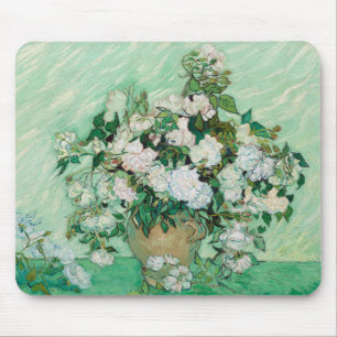 Tapis De Souris Van Gogh Vase avec roses roses rose peinture flora