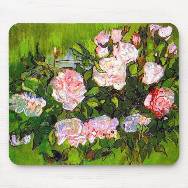 Tapis De Souris Van Gogh Vie morte avec des roses roses roses (Devant)