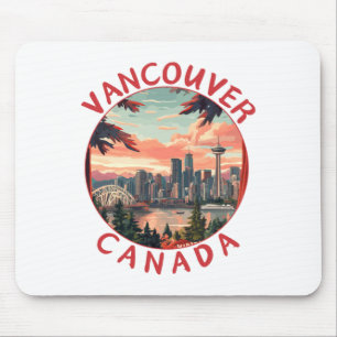 Tapis De Souris Vancouver au Canada Art vectoriel rétro de voyage