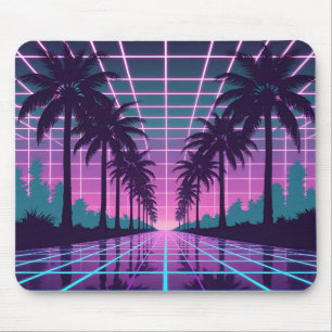 Tapis De Souris Vaporwave 80s Neon Grid Synthwave Art Poster