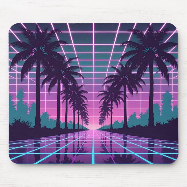 Tapis De Souris Vaporwave 80s Neon Grid Synthwave Art Poster (Devant)