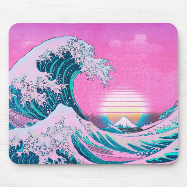 Tapis De Souris Vaporwave Esthétique Grand Wave Sunset (Devant)