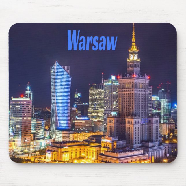 Tapis De Souris Varsovie Pologne Nuit Skyline Varsovie Spire (Devant)