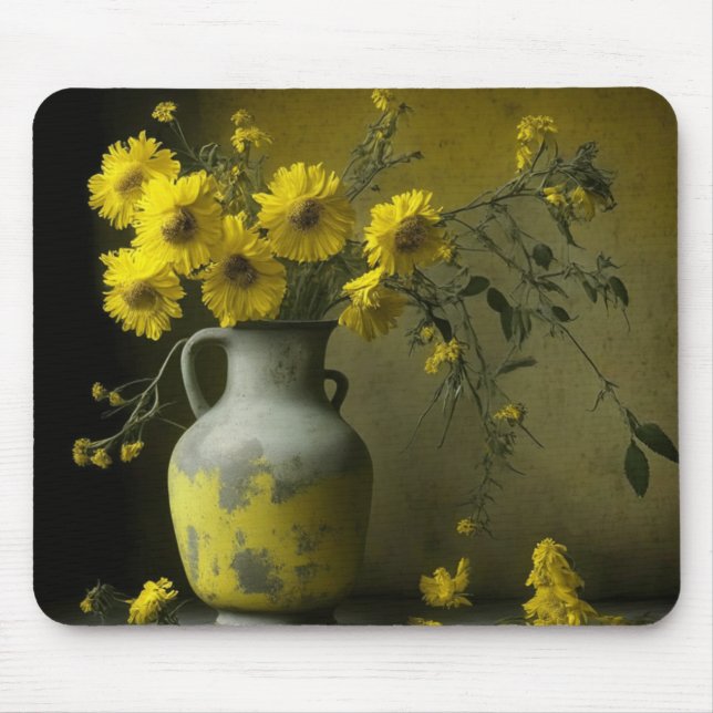 Tapis De Souris Vase antique de fleurs jaunes (Devant)