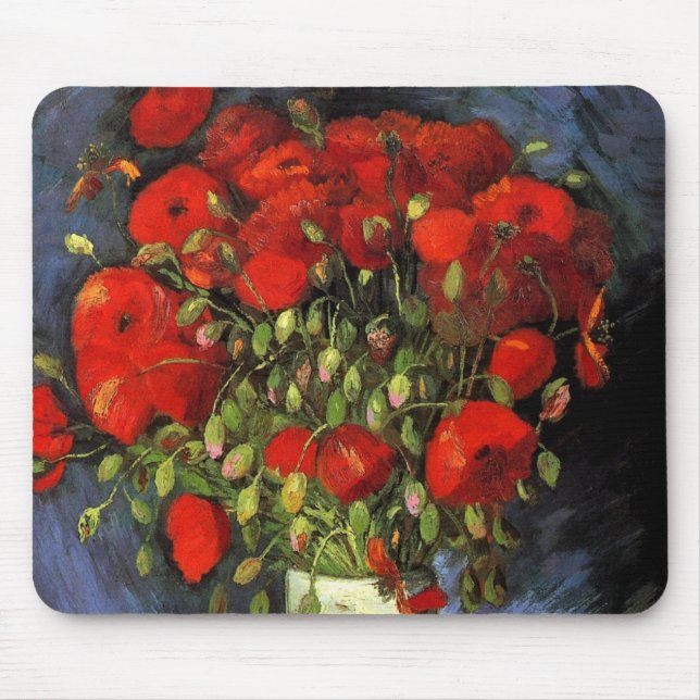 Tapis De Souris Vase avec des pavots rouges par Vincent van Gogh (Devant)