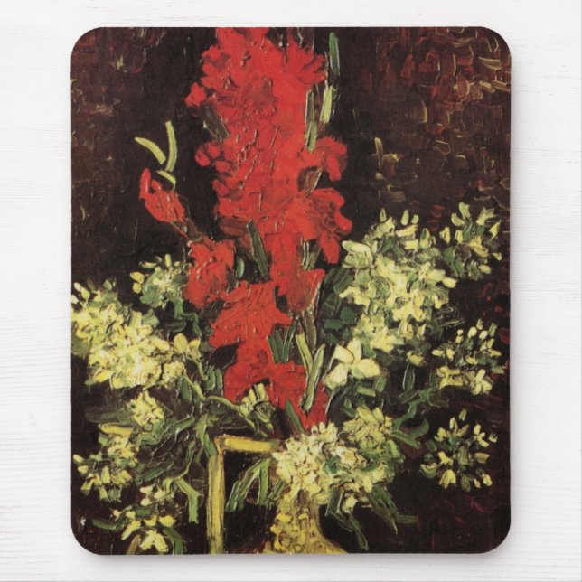 Tapis De Souris Vase avec Gladioli, oeillets de Vincent van Gogh (Devant)