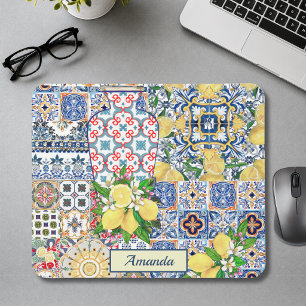 Tapis De Souris Vase Chic Carreaux orange Méditerranée