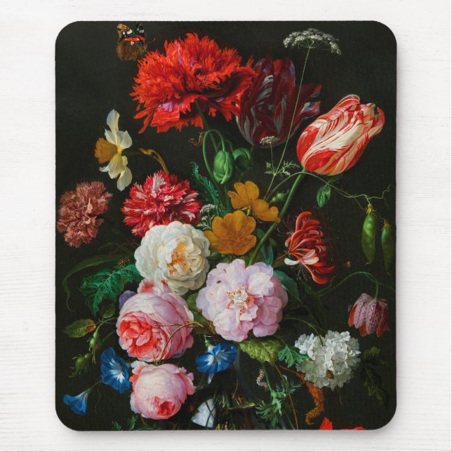 Tapis De Souris Vase de verre avec des fleurs (Devant)