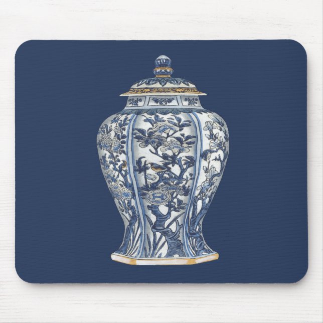 Tapis De Souris Vase en porcelaine bleue et blanche de Vision Stud (Devant)