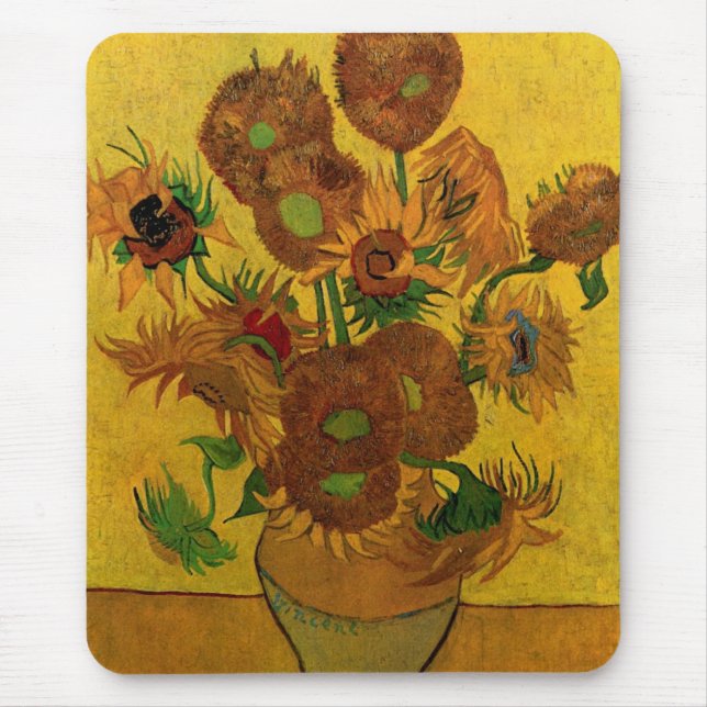Tapis De Souris Vase Still Life avec 15 tournesols Vincent van Gog (Devant)